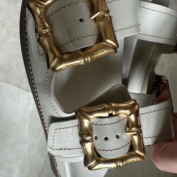 SCHUTZ White and Gold Double Strap Sandals - Picture 6 of 8